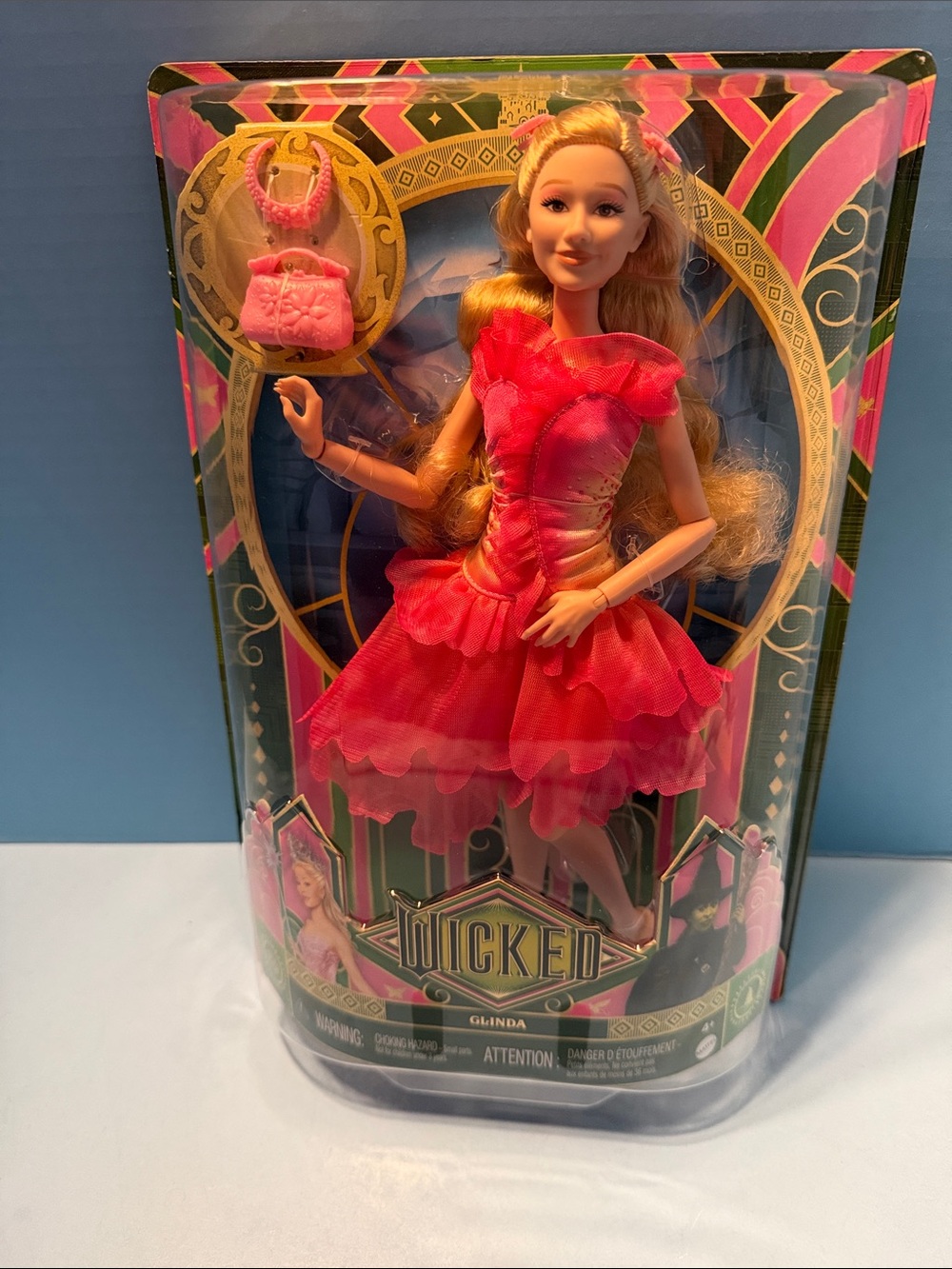 Mattel Wicked Glinda Packaging in Green and Pink NIB